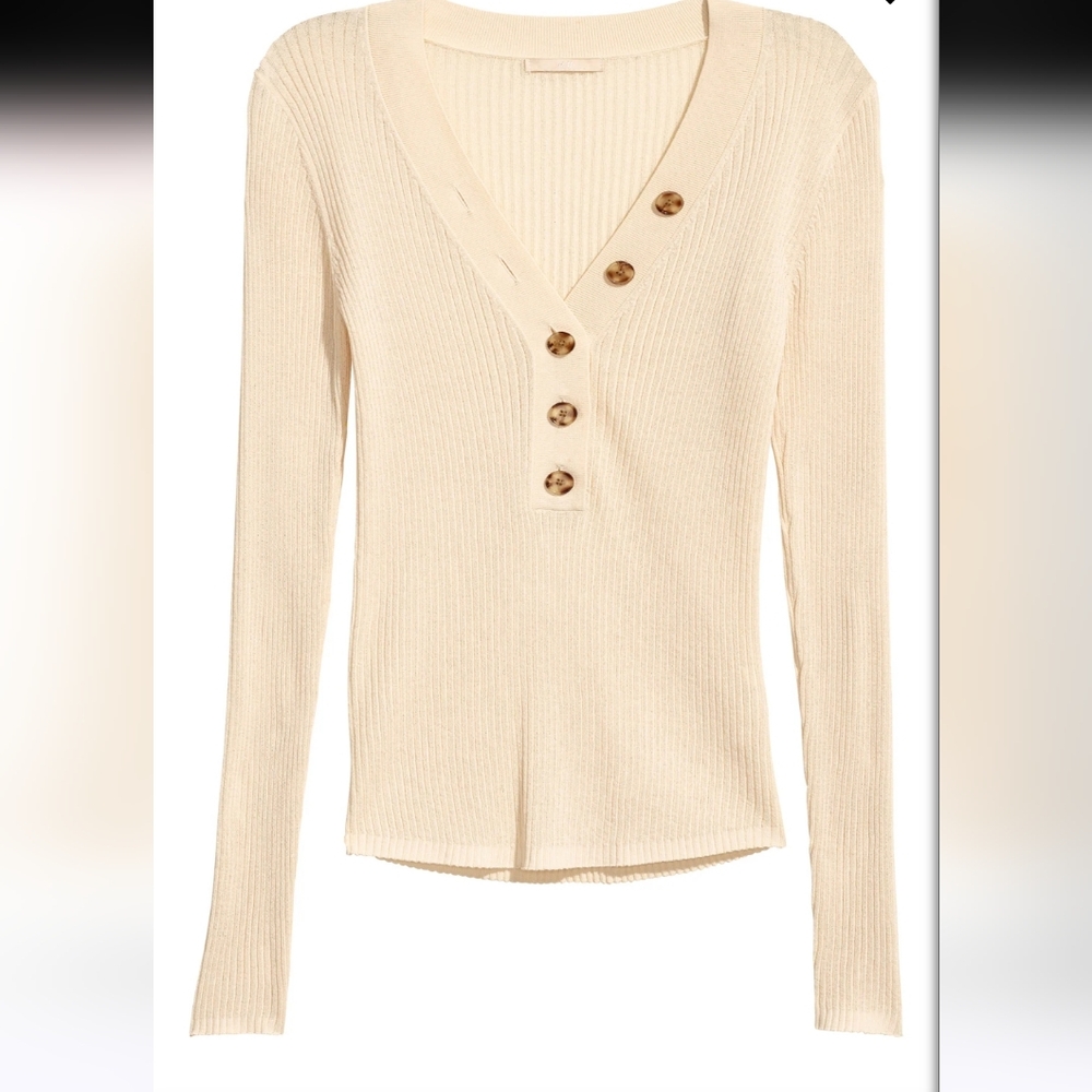 WOMEN'S H&M BEIGE KNIT RIBBED PULL OVER SWEATER CARDIGAN TOP SHIRT SIZE 10 $30